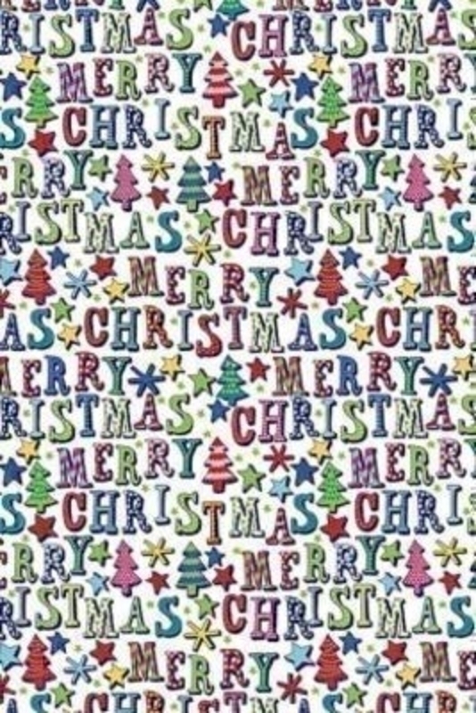 Christmas Wrapping Paper Roll Bright Merry Christmas Domenik by Stewo. Bright coloured writing saying 'Merry Christmas' with a white background. This quality roll wrap by Stewo is printed on 80gsm bright white coated paper. Size 70cm x 2m.